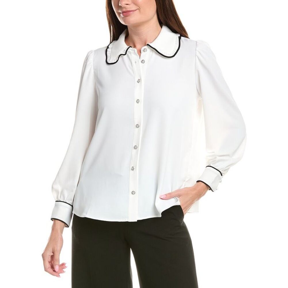 Adrianna Papell Womens  Peter Pan Woven Top, White